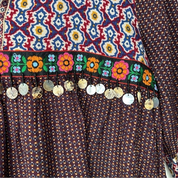 Umgee Burgundy Embroidered 3/4 Sleeves Boho Top Size Small - Picture 5 of 11